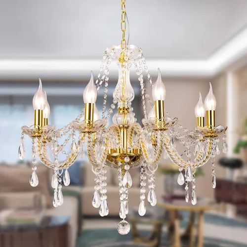 Candelabro de cristal de lujo de color dorado, 8 luces K9, moderno candelabro de cristal para comedor, lámpara colgante de techo de vidrio para sala