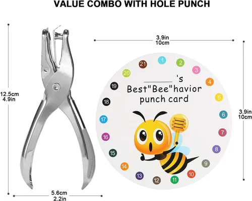 Miniatura 6 de ONEDONE Tarjetas de perforación 3.9" redondas de recompensa para el aula con perforador de agujeros, suministro para maestros, imprescindibles