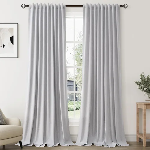 Miniatura 16 de Natural Linen 100% Blackout Curtains for Bedroom 98 Inch Length 2 Panels Set Back Tab Cream Neutral Farmhouse Living Room Darkening Curtain Track