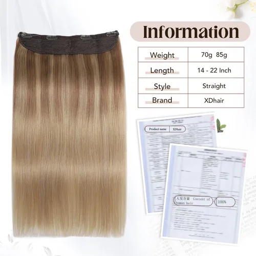 Miniatura 3 de XDhair Extensiones de cabello humano con alambre de 70 g, 14 pulgadas, balayage, color marrón dorado con rubio caramelo Remy, extensiones de cabello