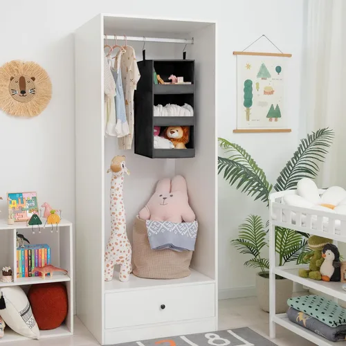 Miniatura 7 de GRANNY SAYS Organizador de armario colgante de 3 estantes, estantes plegables para colgar, organizador para guardería, negro, 28.9" de alto x 12.2