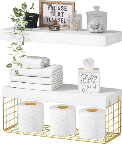 Miniatura 17 de QEEIG Estantes de baño sobre el inodoro, estantes flotantes montados en la pared, almacenamiento de papel higiénico, estante pequeño de decoración