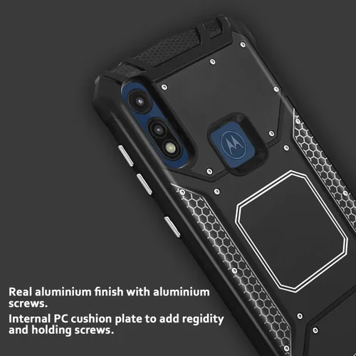Miniatura 5 de TJS Funda de teléfono compatible con Motorola Moto E 2020, con protector de pantalla de vidrio templado, de aluminio a prueba de golpes, soporte