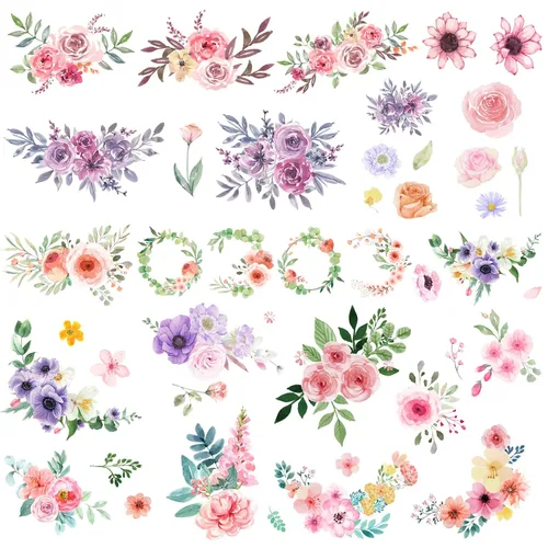Miniatura 2 de Everjoy Calcomanías de tatuajes temporales de flores, rosas de acuarela, peonía, margarita, arte corporal botánico, tatuajes falsos para mujeres