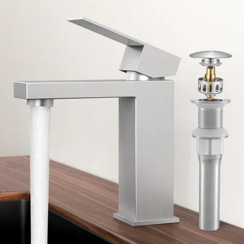 Miniatura 13 de KES - Grifo para lavabo de baño con mando único en acero inoxidable, versión regular o alta de SUS 304 - L3156ABLF-P Oro cepillado
