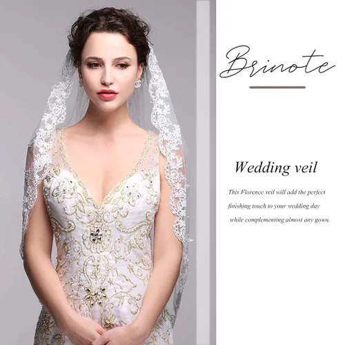 Miniatura 2 de Brinote Velo de novia de encaje apliques con peine 1 nivel largo hasta la cadera velos de novia de cristal velos de tul suave para novias, Marfil