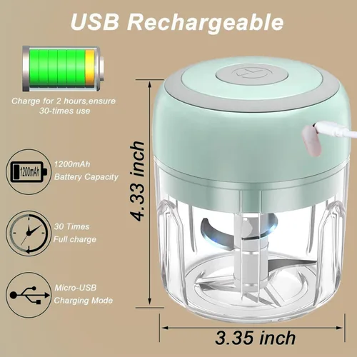 Miniatura 4 de Mini picadora eléctrica de ajo y procesador de alimentos con cuchara y cepillo, licuadora portátil de verduras inalámbrica de 2 tazas, picadora