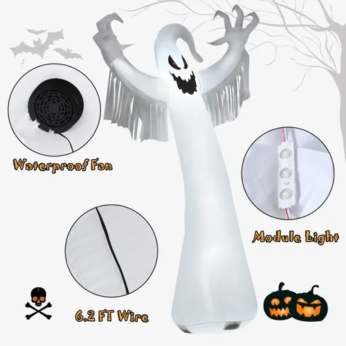 Miniatura 6 de Tangkula Fantasma inflable de Halloween de 12 pies, decoración de fantasma de Halloween con soplador y luces LED, decoración de fiesta de fantasma