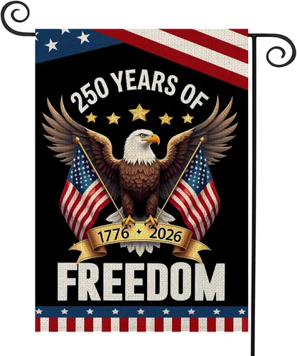 Bandera de jardín de 250 años de Estados Unidos, bandera patriótica de 250 aniversario de Estados Unidos de doble cara con diseño de águila,