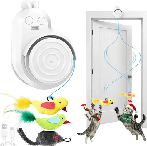 Juguetes Interactivos para Gatos de Interior – Juguete de Enriquecimiento Automático de Plumas de Pájaro Volador y Varita de Ratón, sin Manos o
