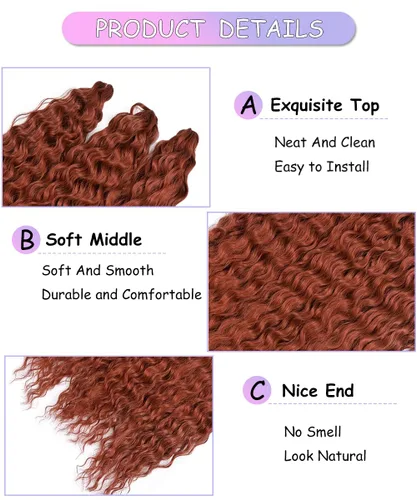 Miniatura 3 de Ginger - Cabello rizado de ganchillo de 30 pulgadas, 2 paquetes de cabello de ganchillo ondulado profundo con ganchillo, cabello largo ondulado