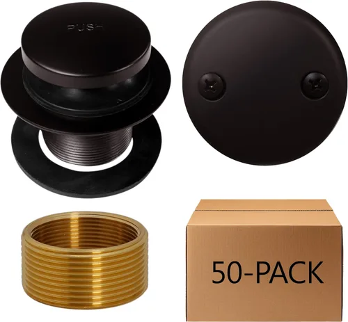 Miniatura 19 de Westbrass D93K-62 Tapón de drenaje de punta de bañera de repuesto de rosca fina o gruesa con placa frontal de 2 agujeros, negro mate Mate negro