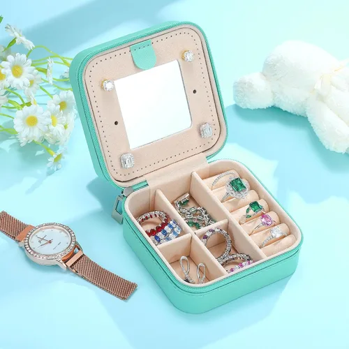 Miniatura 4 de Parima Joyero de viaje para niñas, joyero azul Estuche de joyería imprescindible de viaje para niñas, joyero pequeño de viaje Regalos