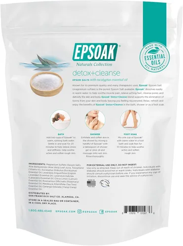 Miniatura 2 de Epsoak Sal de Epsom de 2 libras USP sulfato de magnesio con desintoxicación + aroma de limpieza resellable, bolsa de sal de Epsom fabricada