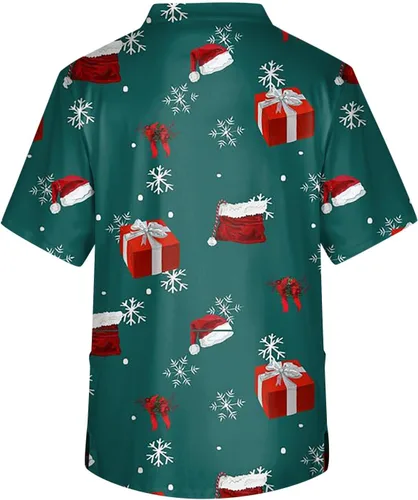 Miniatura 2 de Camiseta médica de Navidad para hombre, manga corta, cuello en V, divertido estampado navideño, bolsillo en el pecho, para el trabajo