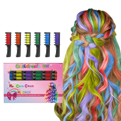 Miniatura 25 de MSDADA Nuevo peine de tiza para el cabello, tinte temporal para niñas y niños con cabello de color claro, tiza lavable para niñas de 4, 5, 6, 7, 8