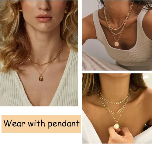 Miniatura 4 de FAXHION Juego de collar de cadena en capas de oro para mujer, 7 collares de gargantilla de serpiente chapados en oro de 14 quilates, collar