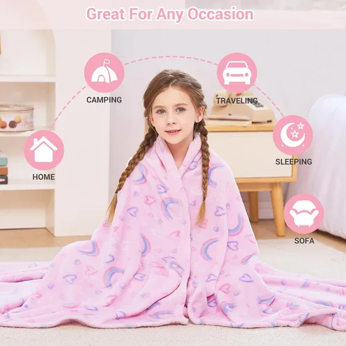 Miniatura 5 de Viviland Manta de Tiro con Estampado de Arcoíris para Niños y Niñas, Forro Polar de Felpa Cálido y Ligero para Sofá, Silla, Sillón, Cama, 30" x 40