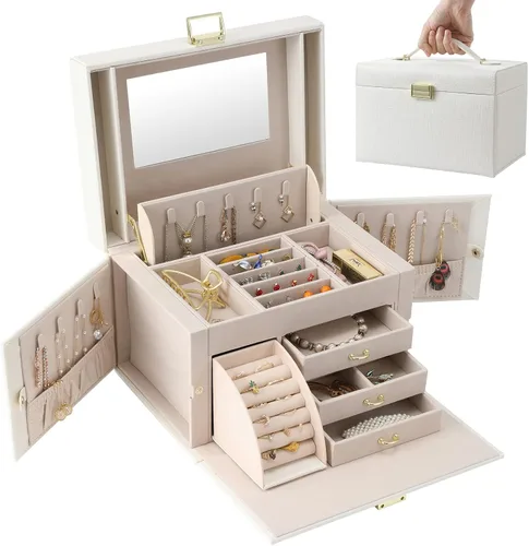 DerBlue Joyero joyero organizador de joyas para mujer organizador de joyas de cuero sintético grande organizador de joyas de cuero sintético gran