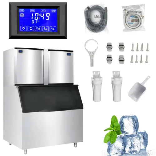 Miniatura 12 de Máquina comercial para hacer hielo de 350 libras/24 horas, contenedor de almacenamiento de 308 libras, 156 cubos de hielo transparentes en 8-15