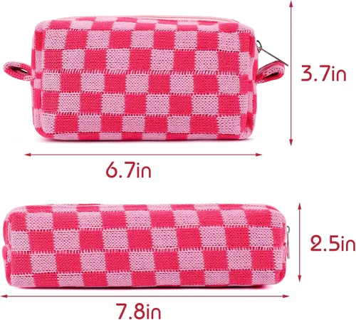 Miniatura 5 de 2 bolsas de cosméticos a cuadros para lápices, pequeña bolsa de maquillaje para bolso, bolsa de maquillaje rosa, bolsa de maquillaje para brochas