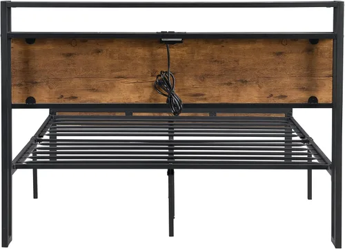 Miniatura 4 de Marco de cama de plataforma de metal resistente de 14 pulgadas con cabecero y estribo de madera, plataforma de metal, gran almacenamiento debajo