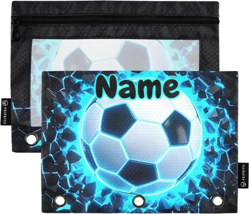 Miniatura 19 de Estuche para lápices de fútbol de fútbol en campo para carpeta de 3 anillas, paquete de 2 bolsas impermeables para lápices, estuche transparente