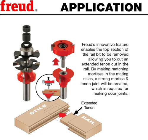 Miniatura 7 de Freud 99-760: Riel ajustable Premier de 1-11/16" (diámetro) y broca ajustable con vástago de 1/2" (redonda), longitud total de 3-3/4