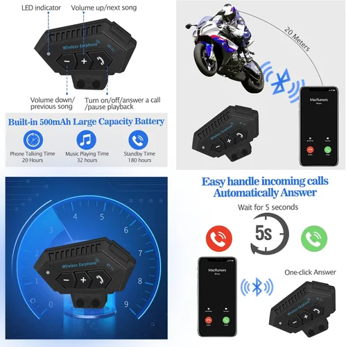 Miniatura 5 de Casco de Motocicleta Bluetooth, Casco de Motocicleta Modular con Bluetooth, Aprobado por DOT Doble Visera Cara Completa Abatible Cascos