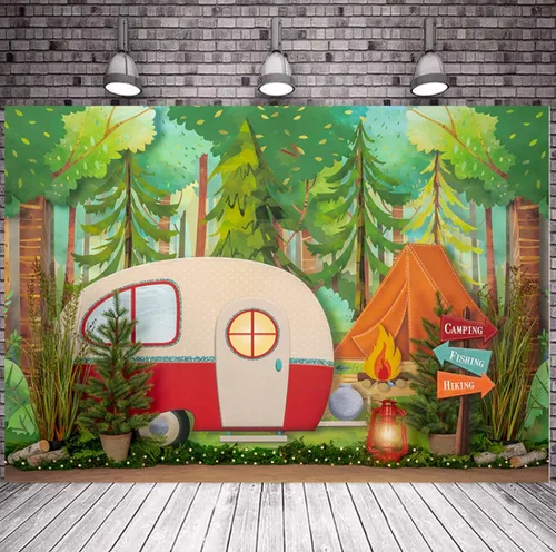 Miniatura 3 de Fondos de fotos de campamento para niños, cumpleaños, estudio fotográfico, fondos de primavera, parque, flores de baby shower, decoración de fiesta