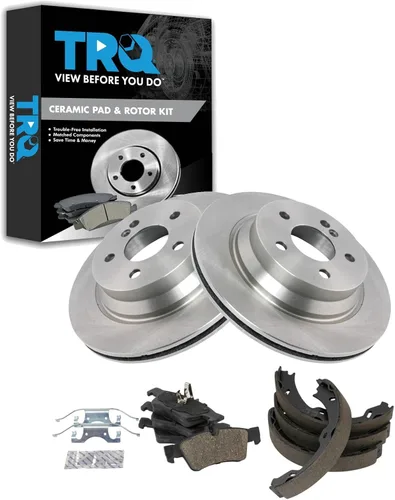 Miniatura 141 de TRQ Kit de pastillas de freno y rotor Posi trasero premium con zapatas de estacionamiento para camión GM SUV