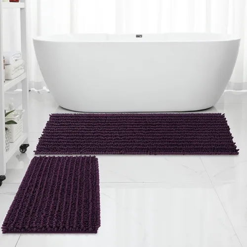 Miniatura 26 de FLOLEOPA Alfombras de Baño de Chenille de Lujo Color Beige Juego de Tapetes de Baño, Extra Suaves y Absorbentes Alfombras de Baño Antideslizantes