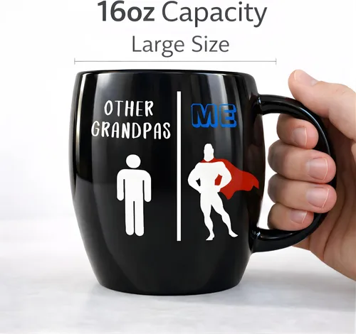 Miniatura 3 de Taza de café divertida de 16 onzas – Diseño de superhéroe de otros abuelos contra mí – Taza de cerámica de doble cara regalo para abuelo, papá