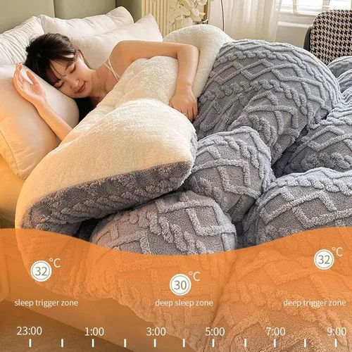 Miniatura 2 de Edredón de felpa de cordero grueso de doble capa, edredón cálido para invierno, edredón jacquard a cuadros de hibisco, manta de cama gruesa