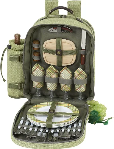 Picnic at Ascot - Mochila de picnic para 4 personas con refrigerador y soporte aislado para vino - Tweed oliva oliva (Olive Tweed)