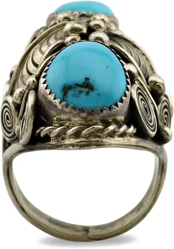 Miniatura 3 de Anillo Navajo de plata .925 Sleeping Beauty Turquoise firmado JM C.1980's, Plata de ley, turquesa