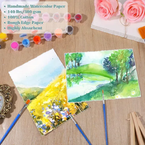 Miniatura 3 de 50 hojas de papel texturizado de 5 x 7 pulgadas, papel de acuarela con borde deckle borde, papel de acuarela de prensa en frío de 140 libras/300