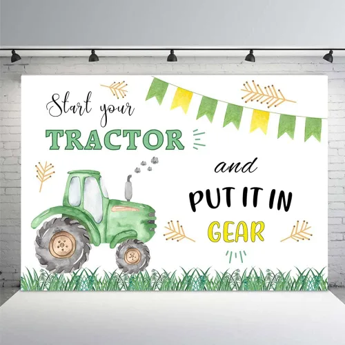 Miniatura 3 de MEHOFOND Decoraciones de fondo de tractor verde de 7 x 5 pies para niños, granja, suministros de fiesta de cumpleaños, pancarta para ponerlo
