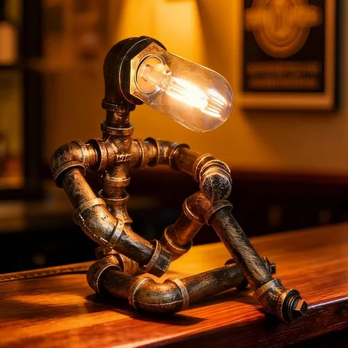Miniatura 9 de Lámpara de Mesa Steampunk, Lámpara Industrial de Tubería de Agua Lámpara de Escritorio Retro de Tubería de Hierro Lámpara Vintage de Mesa de Noche