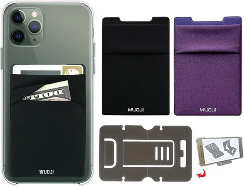 Miniatura 12 de Cartera para tarjetas de teléfono con bloqueo RFID, doble bolsillo seguro, ultradelgada, autoadhesiva, funda para tarjetas de crédito, calcomanía
