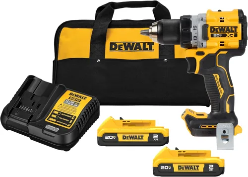 DEWALT Kit de taladro/destornillador inalámbrico MAX XR de 20 V, sin escobillas, compacto, con 2 baterías y cargador (DCD800D2)