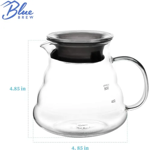 Miniatura 6 de Blue Brew Gama de vidrio transparente Servidor de café para verter sobre café y té, 20.3 fl oz (20 onzas) resistente al calor, jarra, cafetera