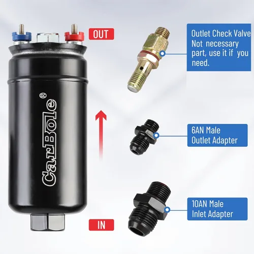 Miniatura 3 de CarBole Bomba de combustible universal eléctrica externa en línea, 12V 300LPH de alto flujo, con abrazadera de montaje