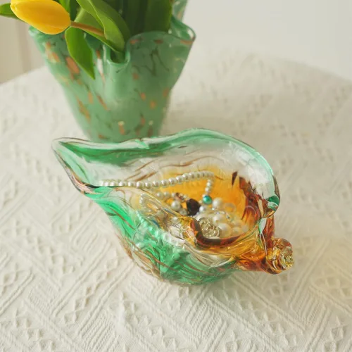 Miniatura 5 de Jarrón de cristal soplado de 9 pulgadas, hecho a mano, soporte para popurrí, caracola, caracola, figurita coleccionable, cuenco de caracola único