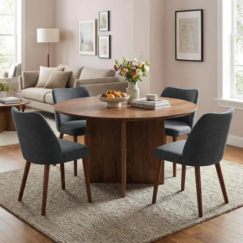 Miniatura 8 de GarveeHome Juego de 4 sillas de comedor de cuero tapizadas de poliuretano con patas de madera, respaldo de ala, sillas de cocina de madera
