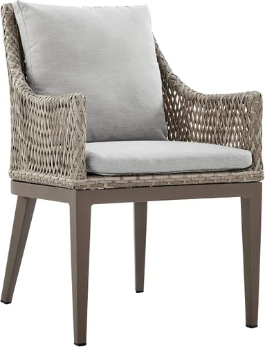 Armen Living Silvana - Silla de comedor de mimbre y aluminio para exteriores con cojines beige - Juego de 2