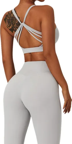 Miniatura 2 de ABOCIW Conjuntos de entrenamiento para mujer, 2 piezas, cintura cruzada, leggings de cintura alta, tirantes deportivos, para ejercicio, gimnasio
