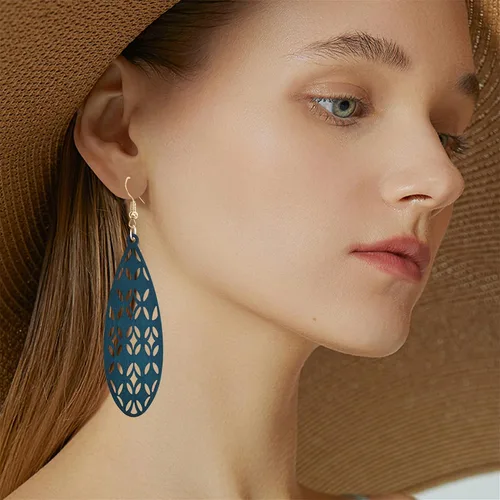 Miniatura 6 de Aretes colgantes únicos hechos a mano, bohemios, ligeros, vintage, grandes, de madera, huecos, bohemios, hipoalergénicos, geométricos, de madera