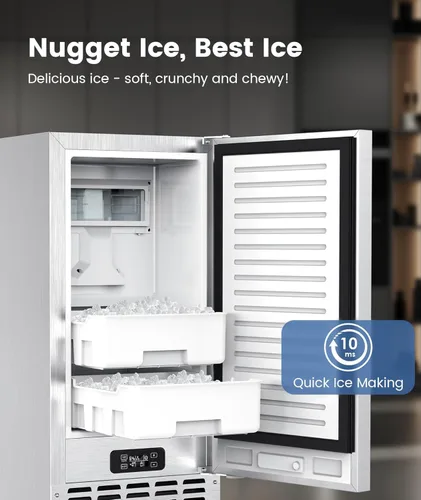 Miniatura 3 de Máquina de hielo de pepitas para debajo del mostrador, máquina de hielo comercial de pepitas, 66 libras/día, integrada o independiente