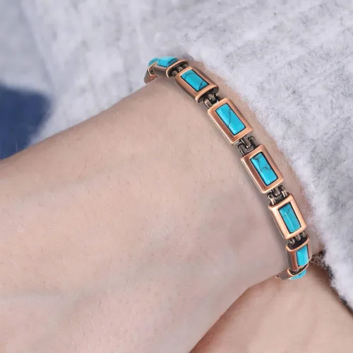 Miniatura 7 de YINOX - Pulsera de cobre con piedra turquesa para mujer, pulsera de moda para el día de San Valentín